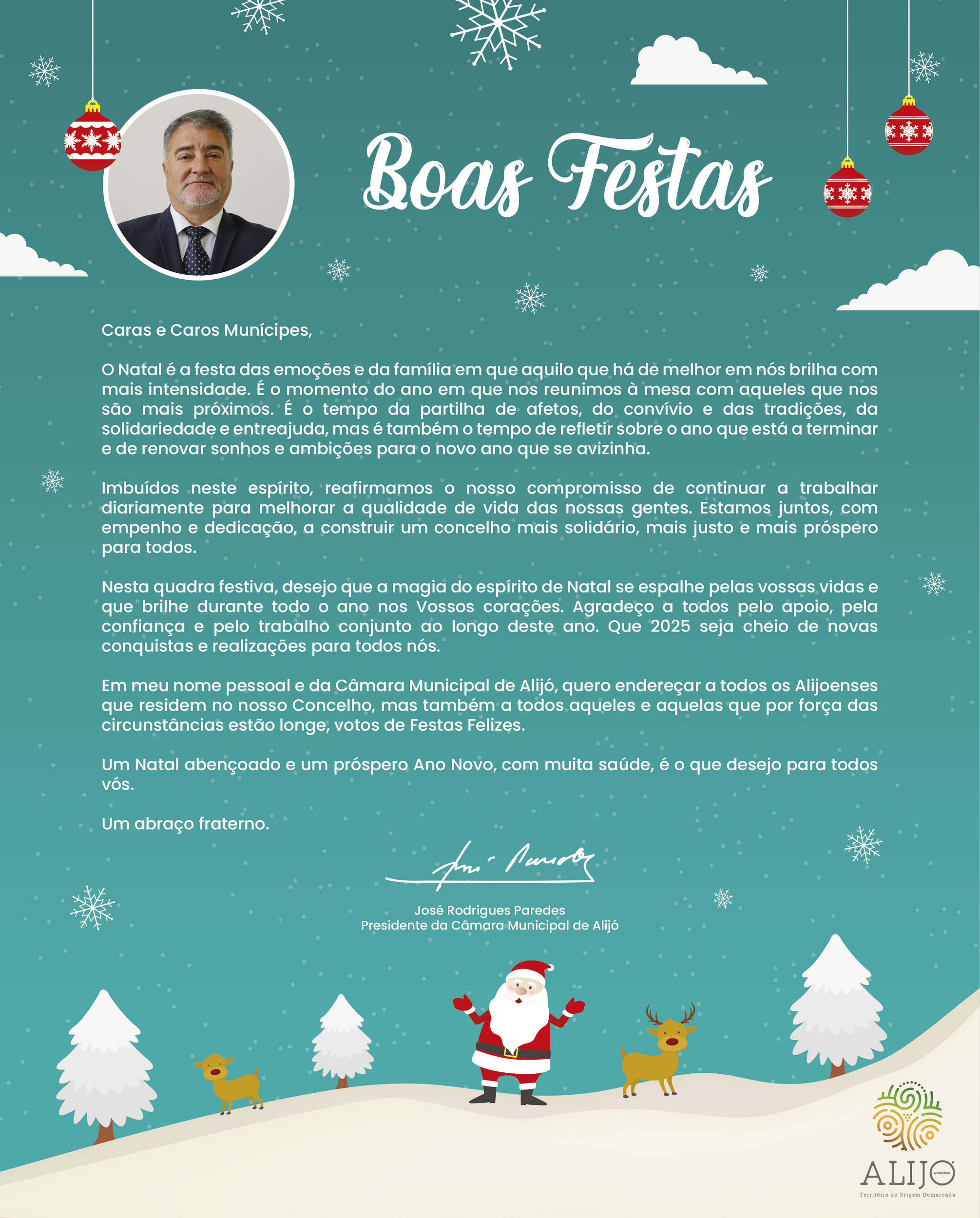 Mensagem de Boas Festas do Sr. Presidente da Câmara Municipal de Alijó 