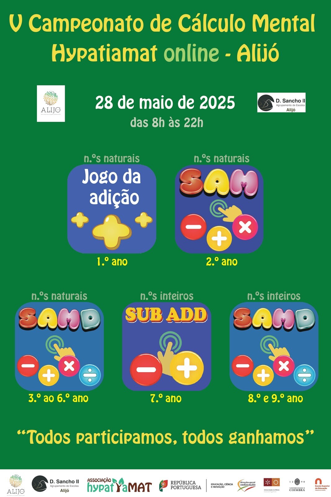 V Campeonato de Cálculo Mental Hypatiamat para alunos do Agrupamento de Escolas D. Sancho II